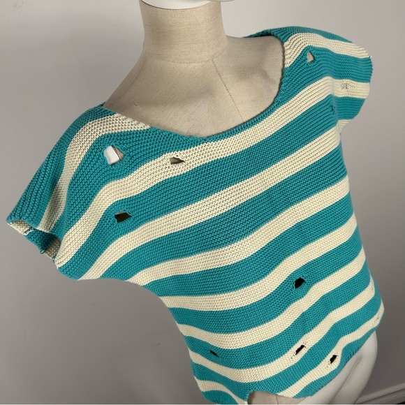 BOUNDARY & CO. Striped Teal and Cream Knit Top L - Picture 4 of 10